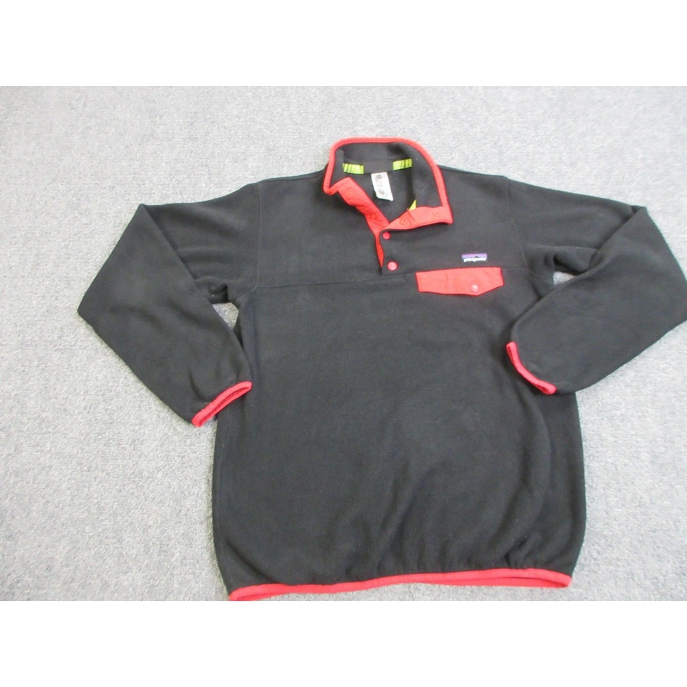 Patagonia Synchilla Fleece Sweater Womens XS Black Snap T Pullover Red Trim